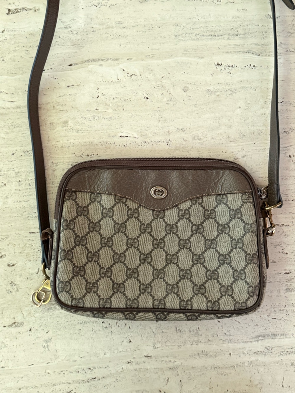 Vintage Gucci Brown Monogram Canvas Crossbody Bag